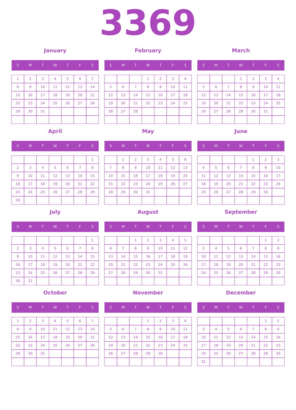 Printable 3369 Calendars