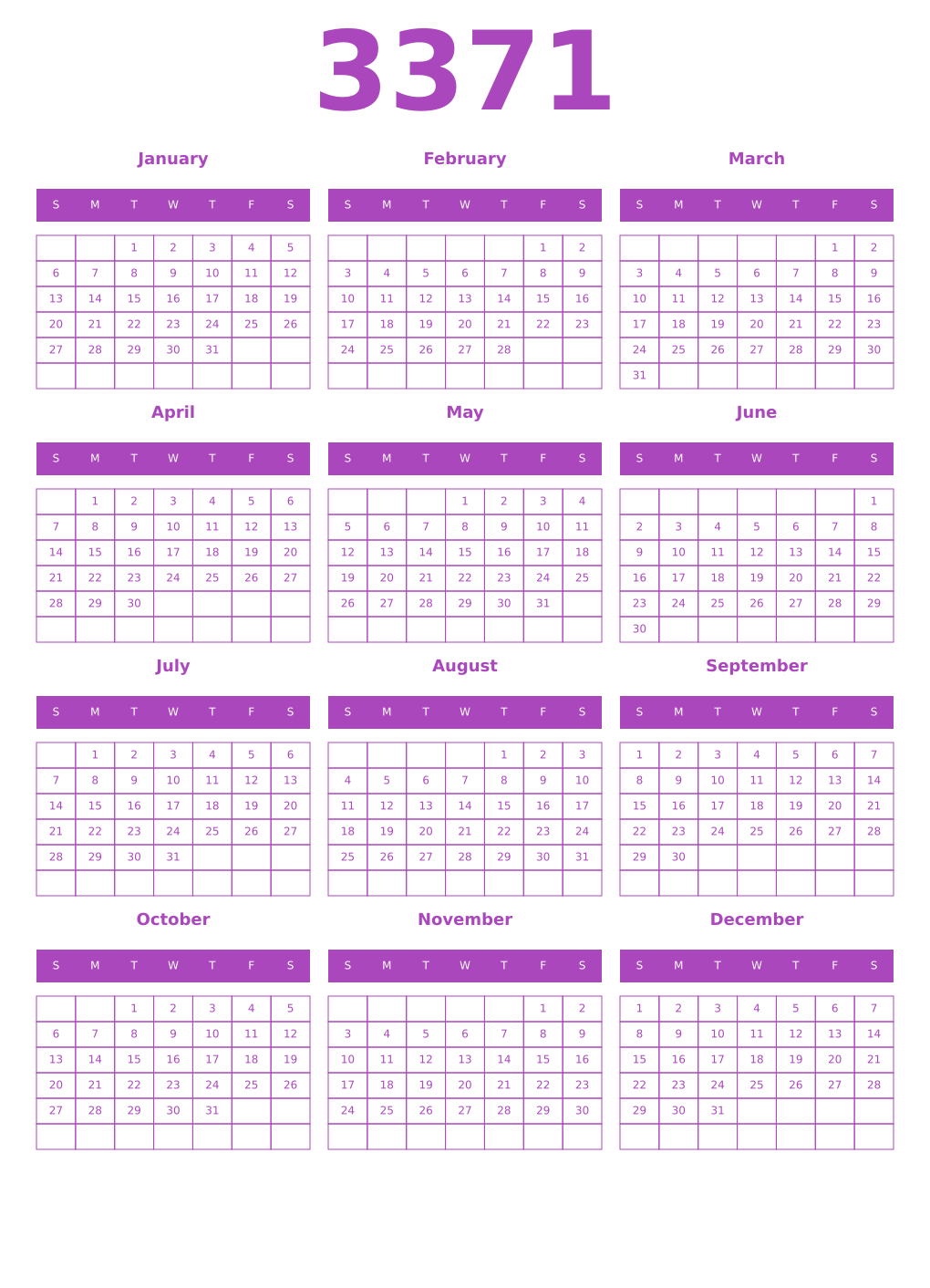 Printable 3371 Calendars
