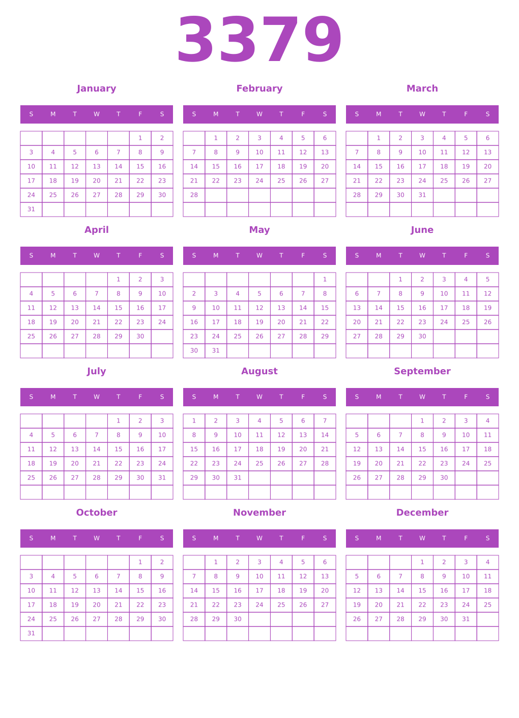 Printable 3379 Calendars