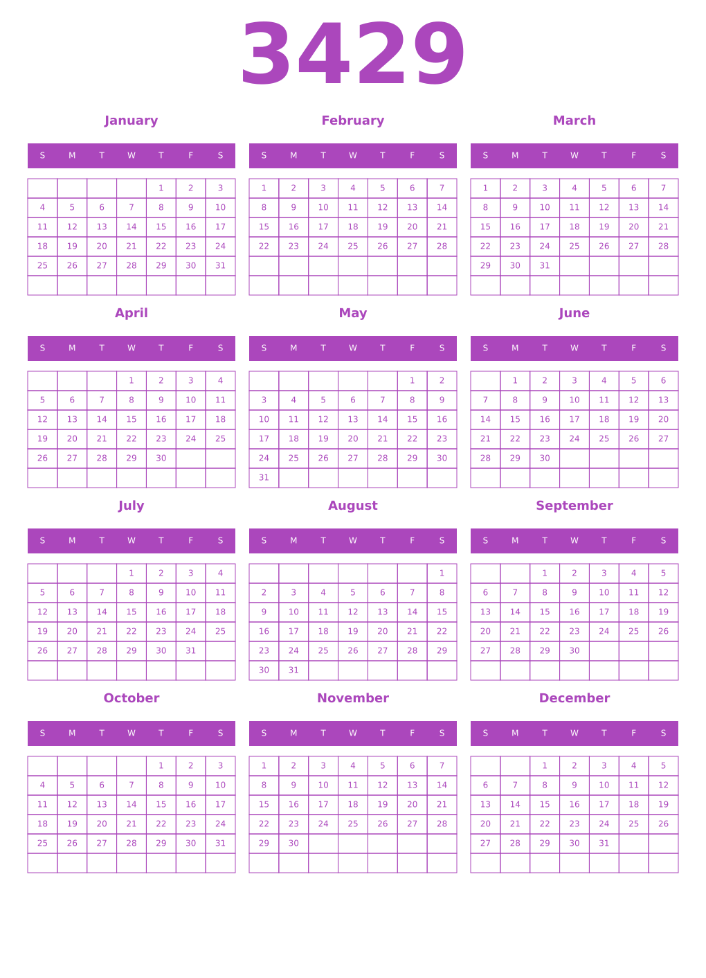 Printable 3429 Calendars