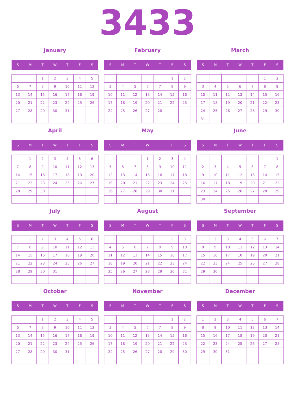 Printable 3433 Calendars
