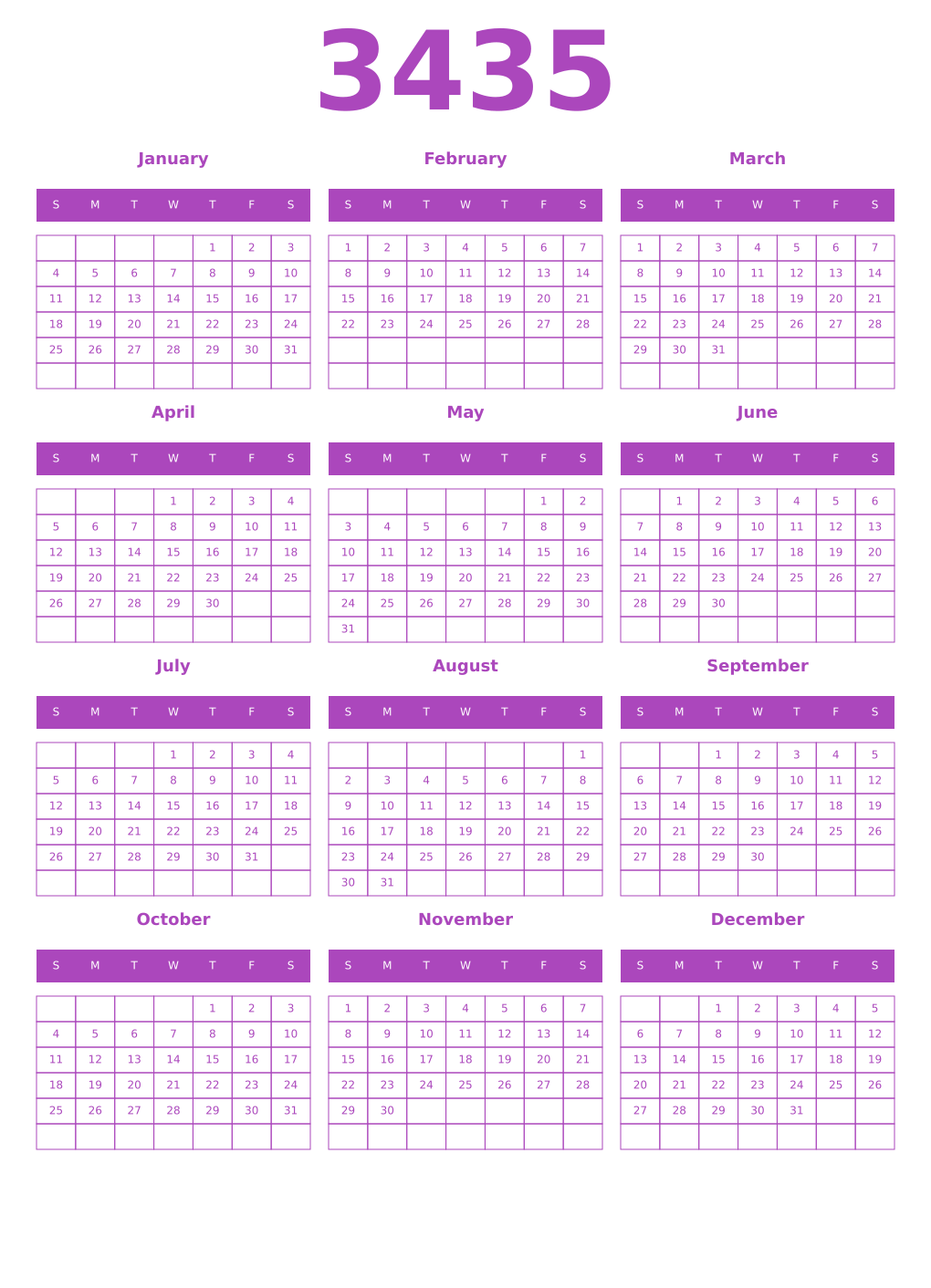 Printable 3435 Calendars