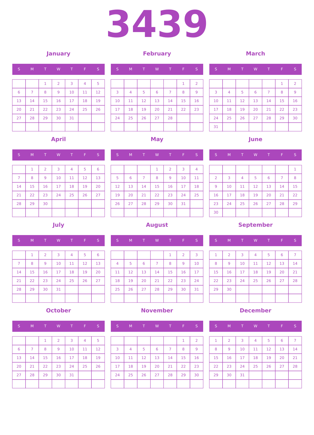 Printable 3439 Calendars