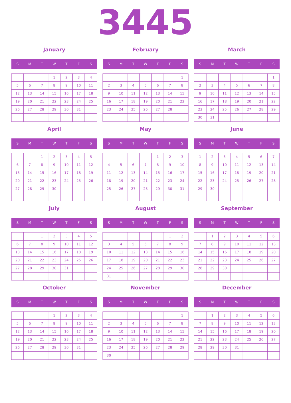 Printable 3445 Calendars