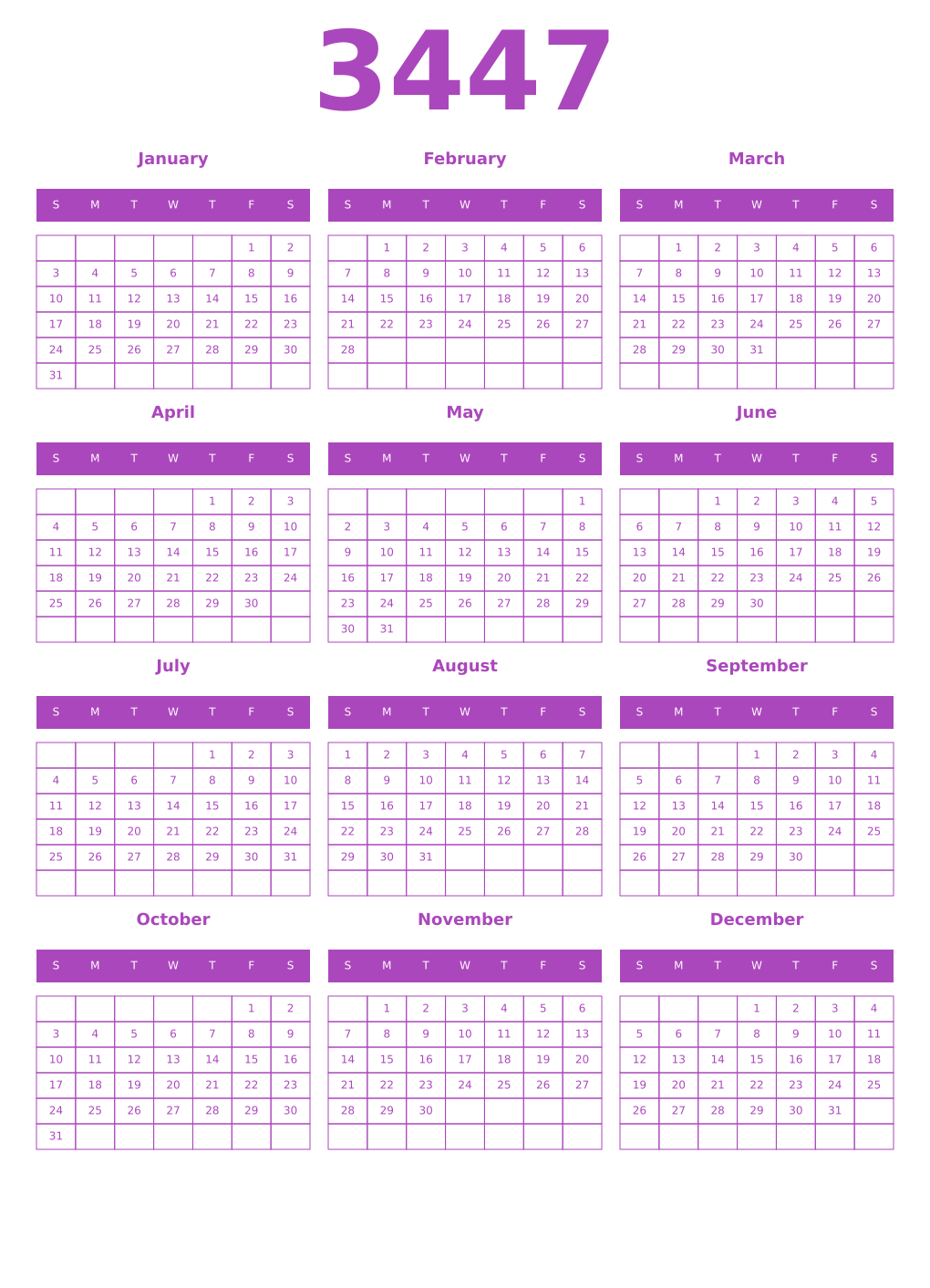 Printable 3447 Calendars