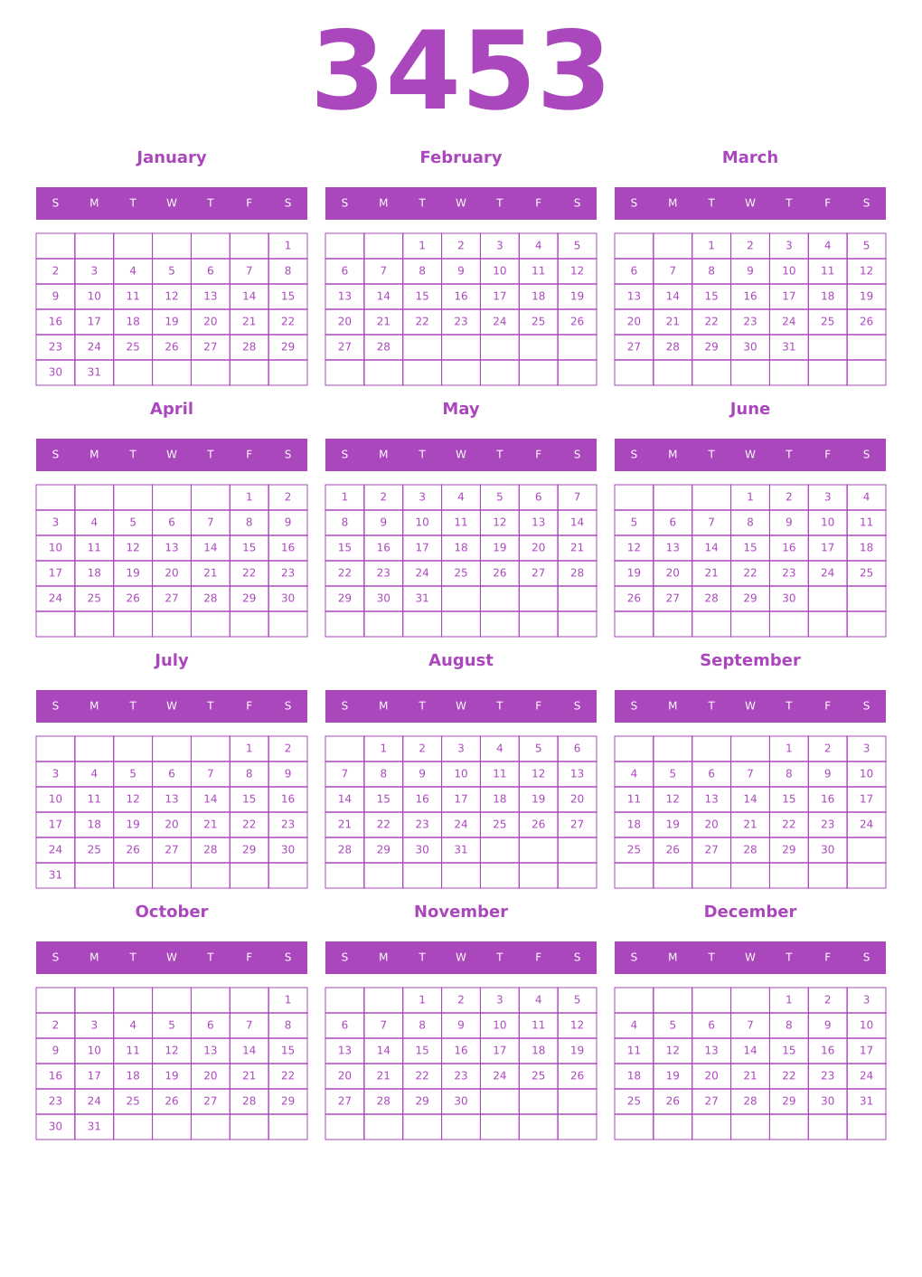 Printable 3453 Calendars