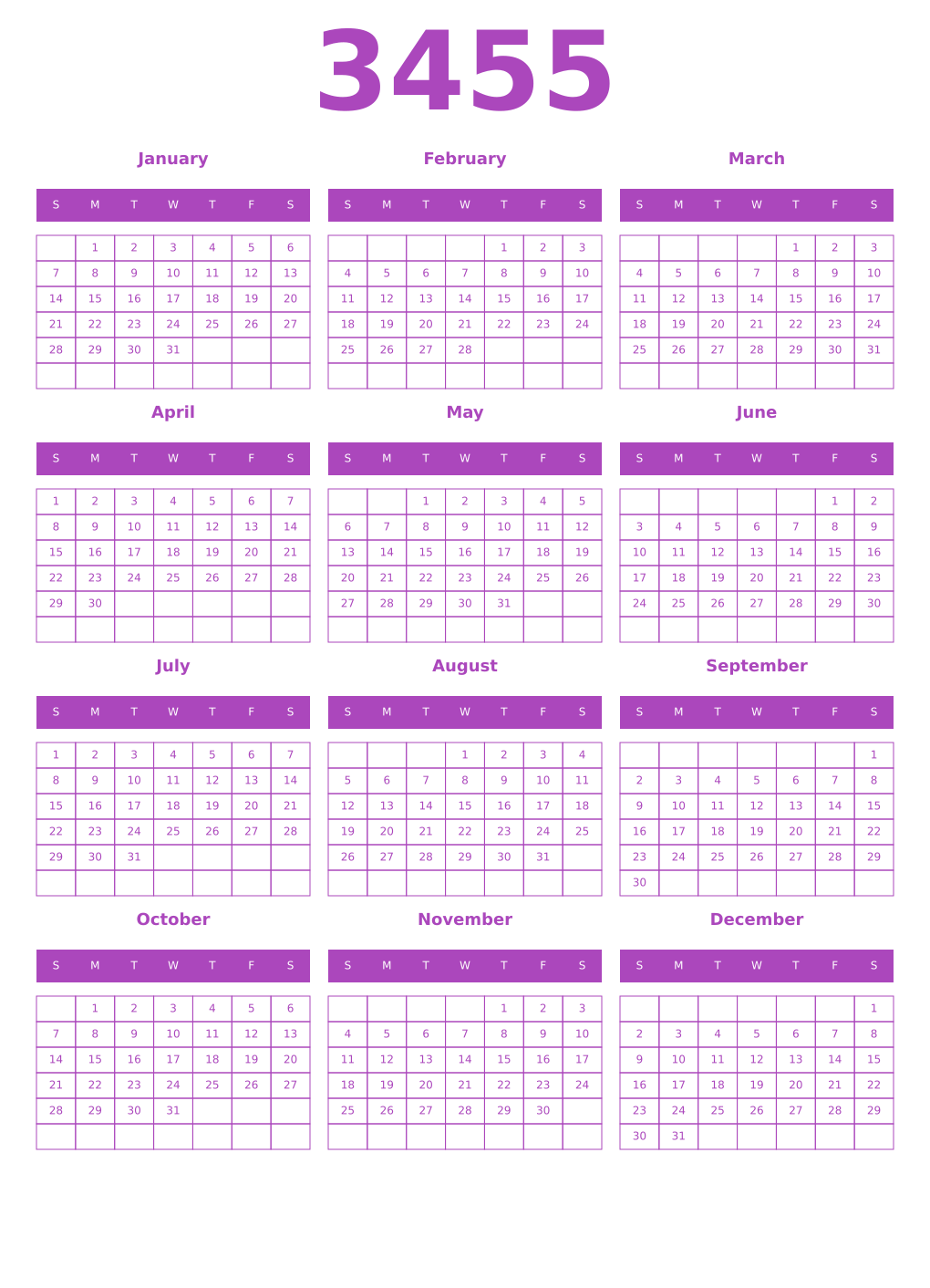 Printable 3455 Calendars