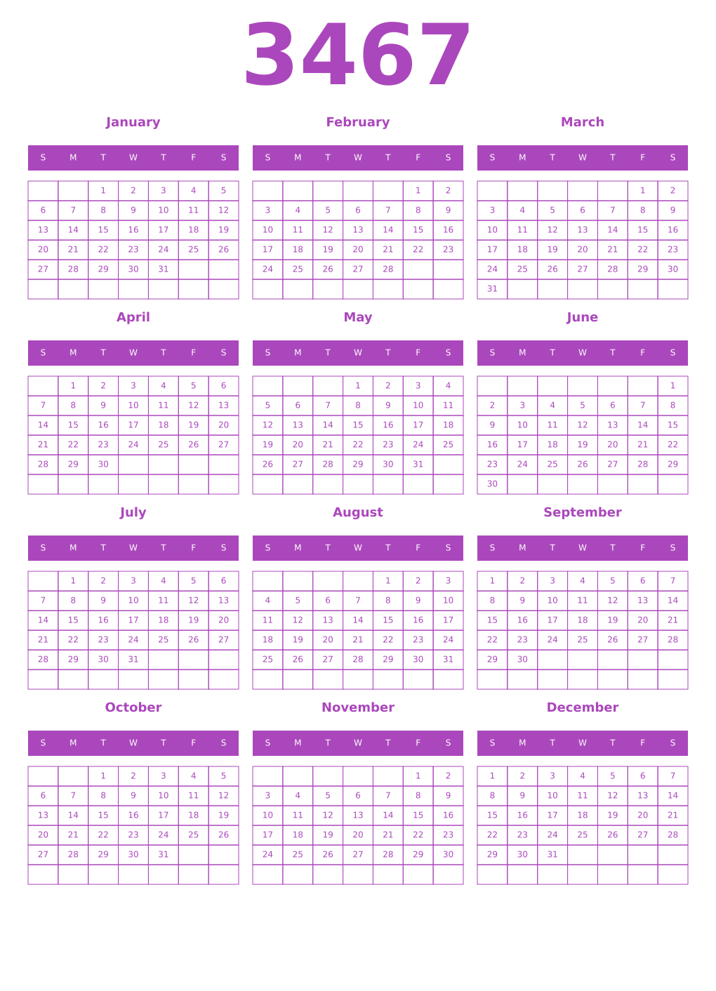 Printable 3467 Calendars