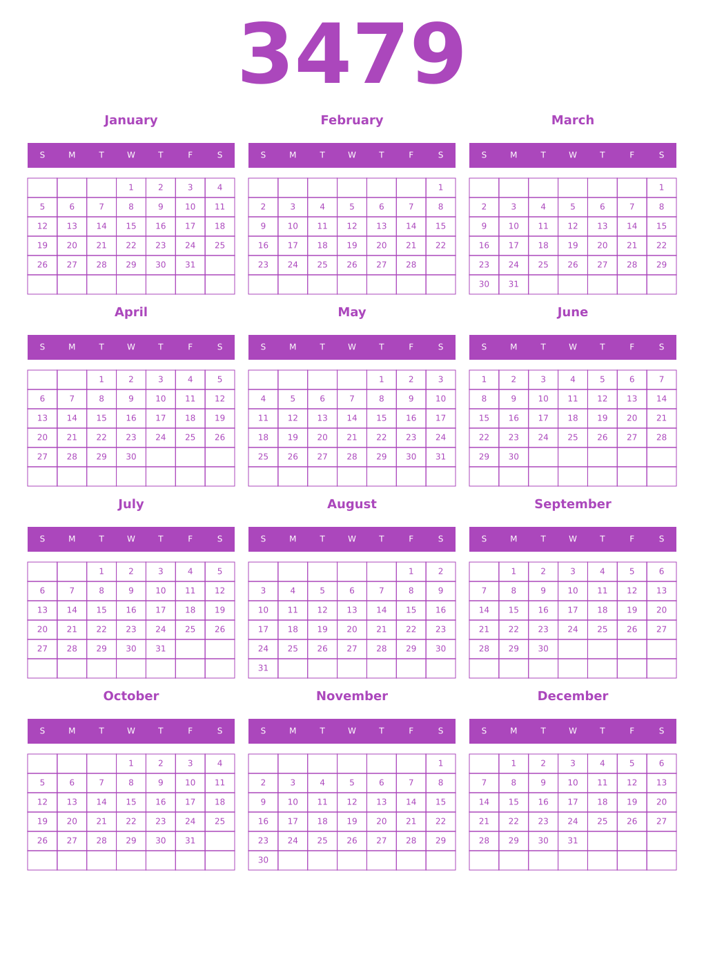 Printable 3479 Calendars
