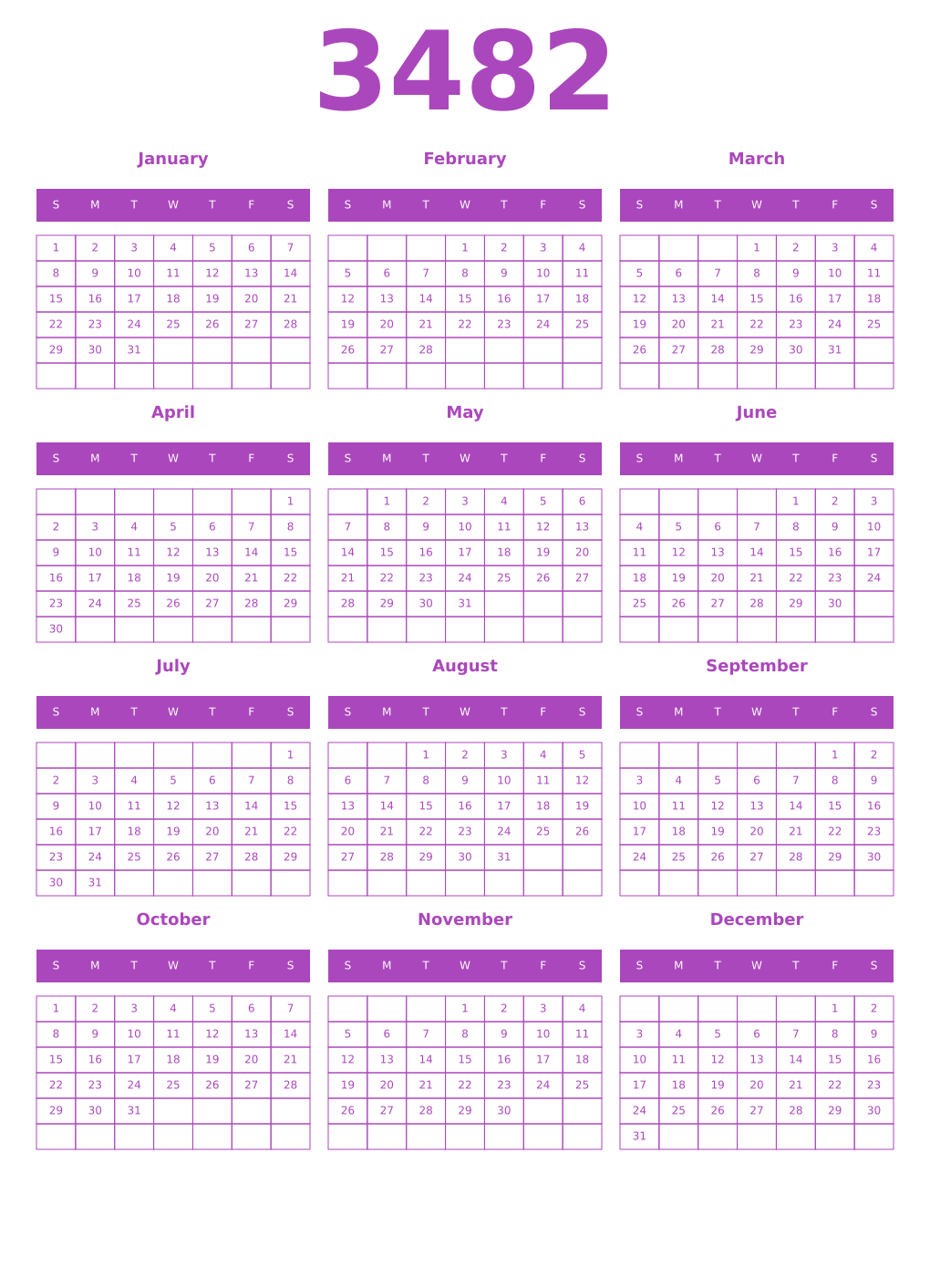Printable 3482 Calendars