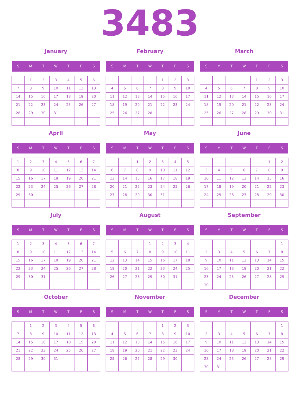 Printable 3483 Calendars