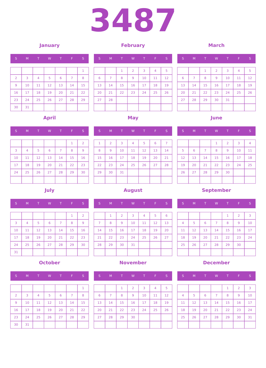 Printable 3487 Calendars