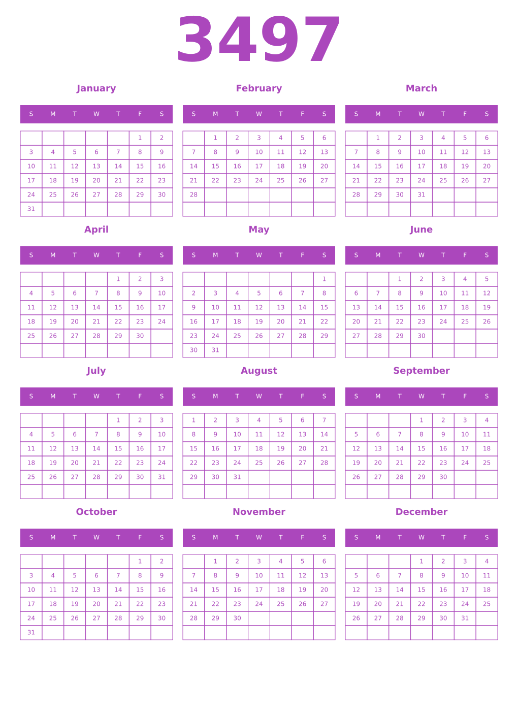 Printable 3497 Calendars