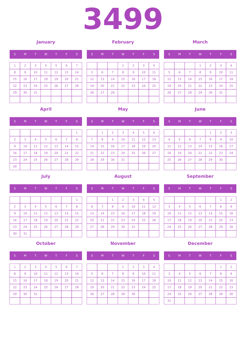 Printable 3499 Calendars