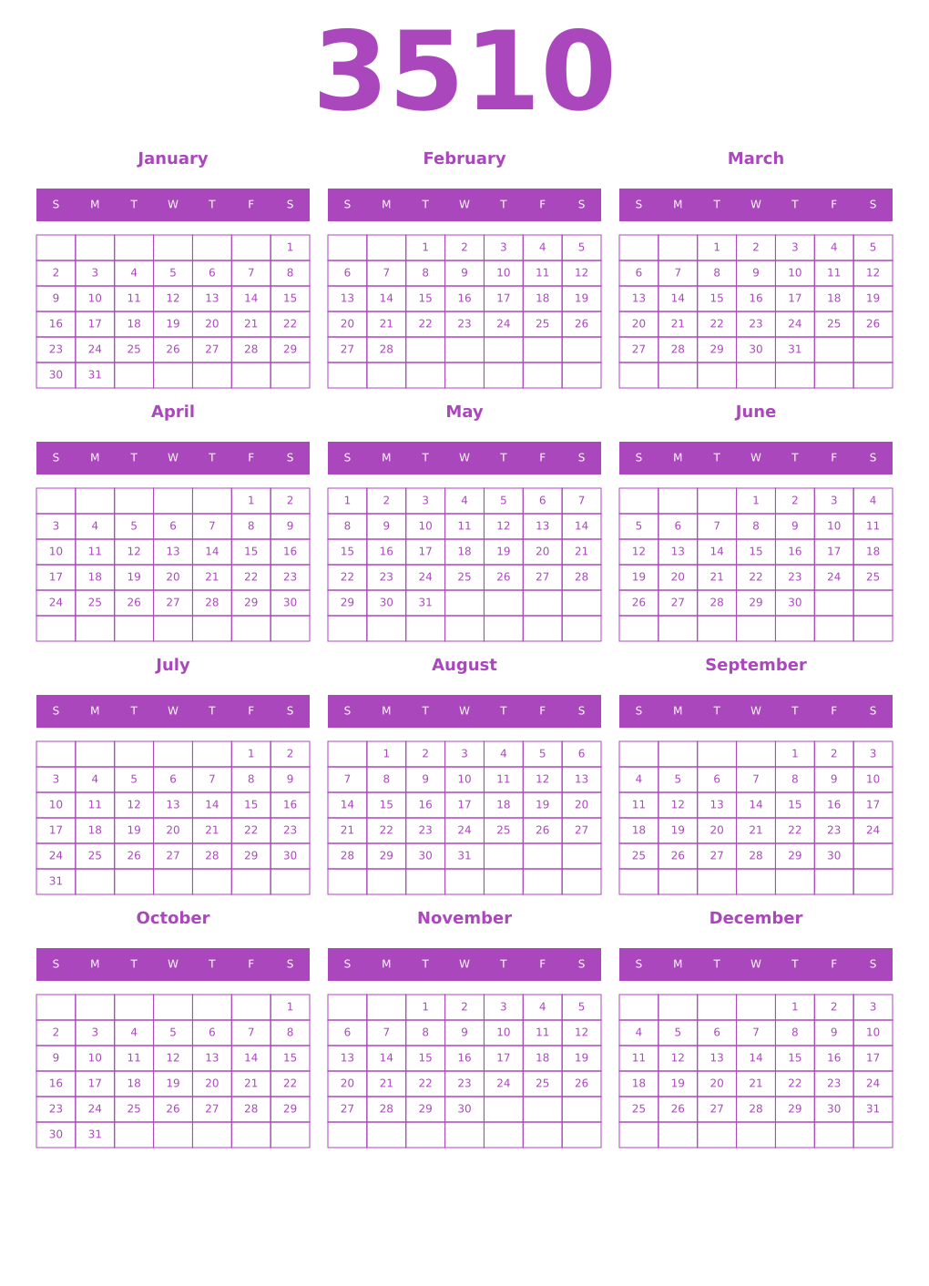 Printable 3510 Calendars