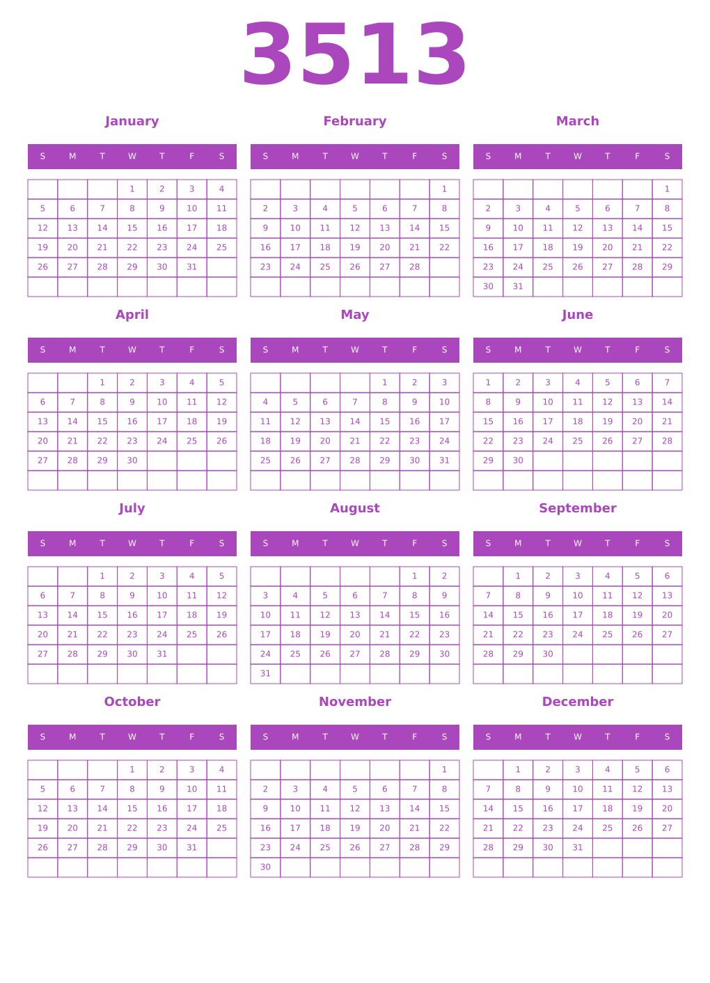 Printable 3513 Calendars