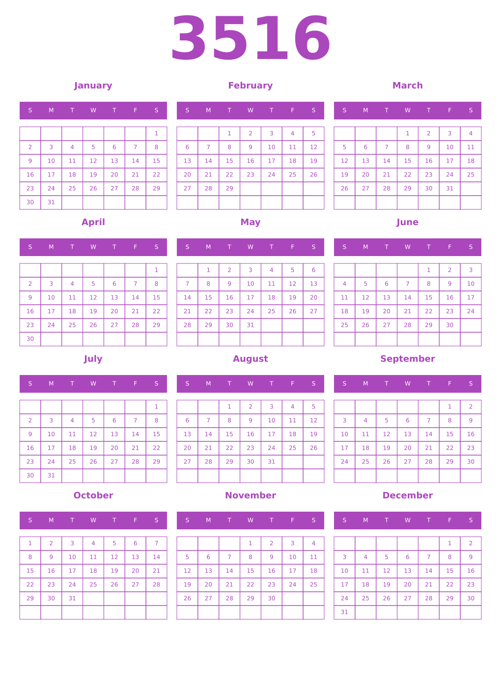 Printable 3516 Calendars