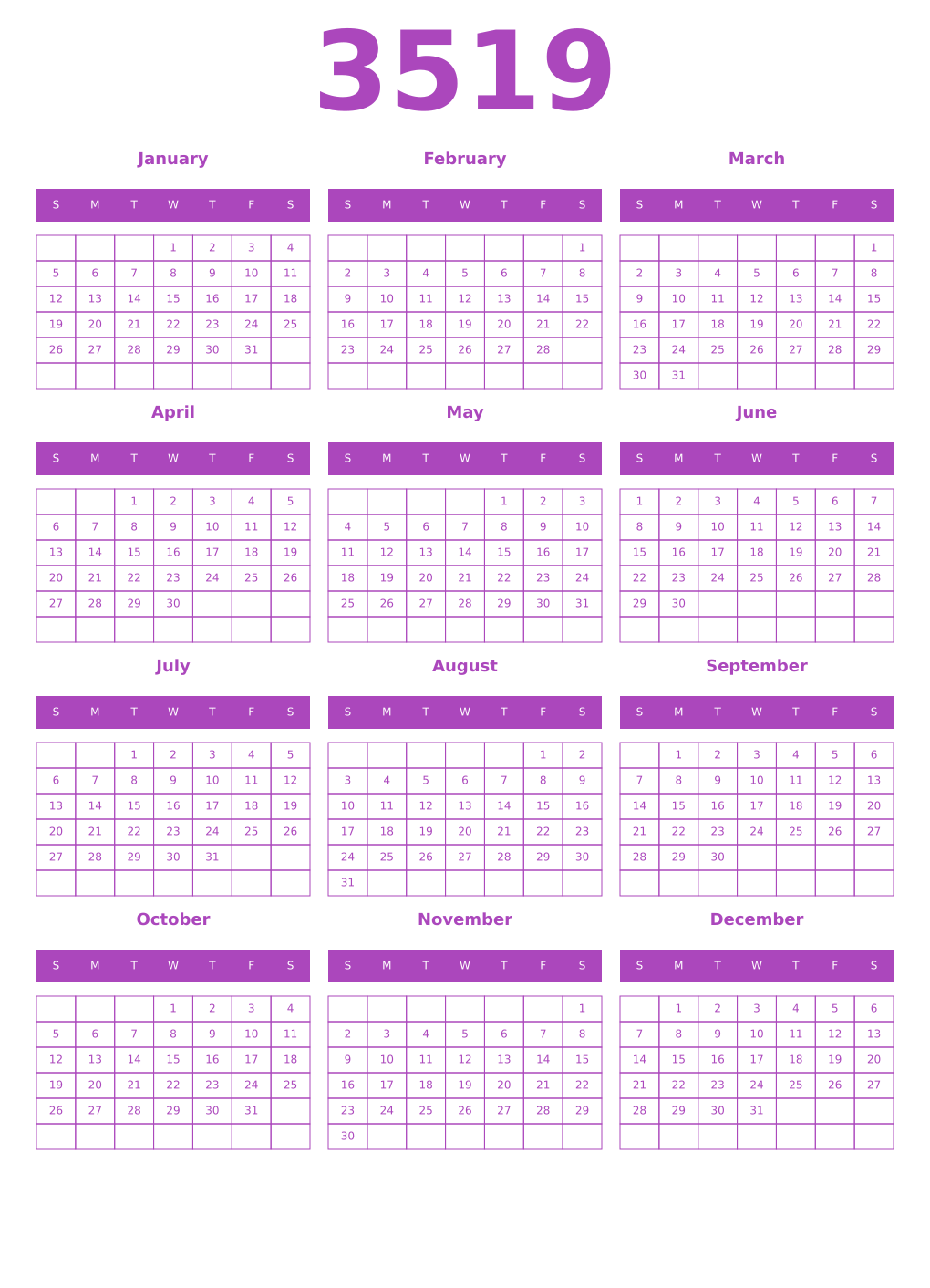 Printable 3519 Calendars