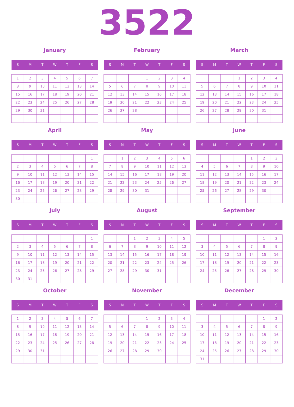 Printable 3522 Calendars