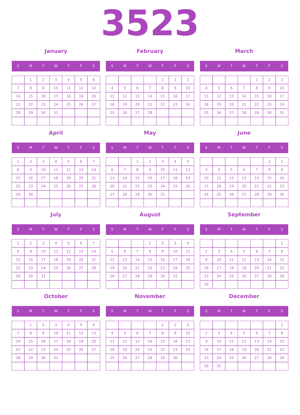 Printable 3523 Calendars