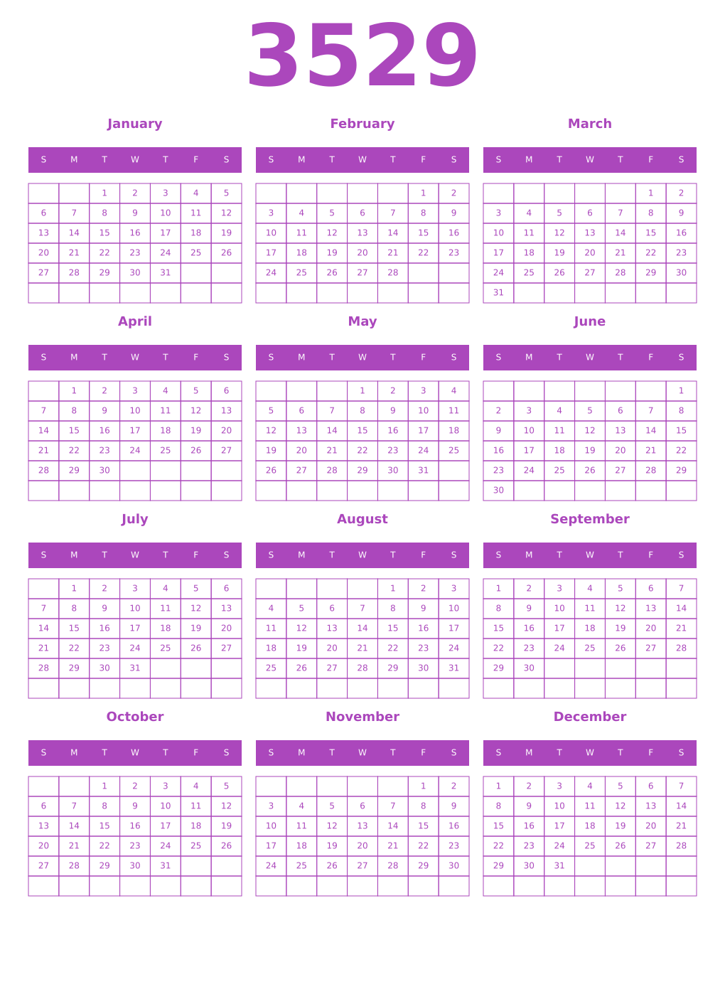 Printable 3529 Calendars