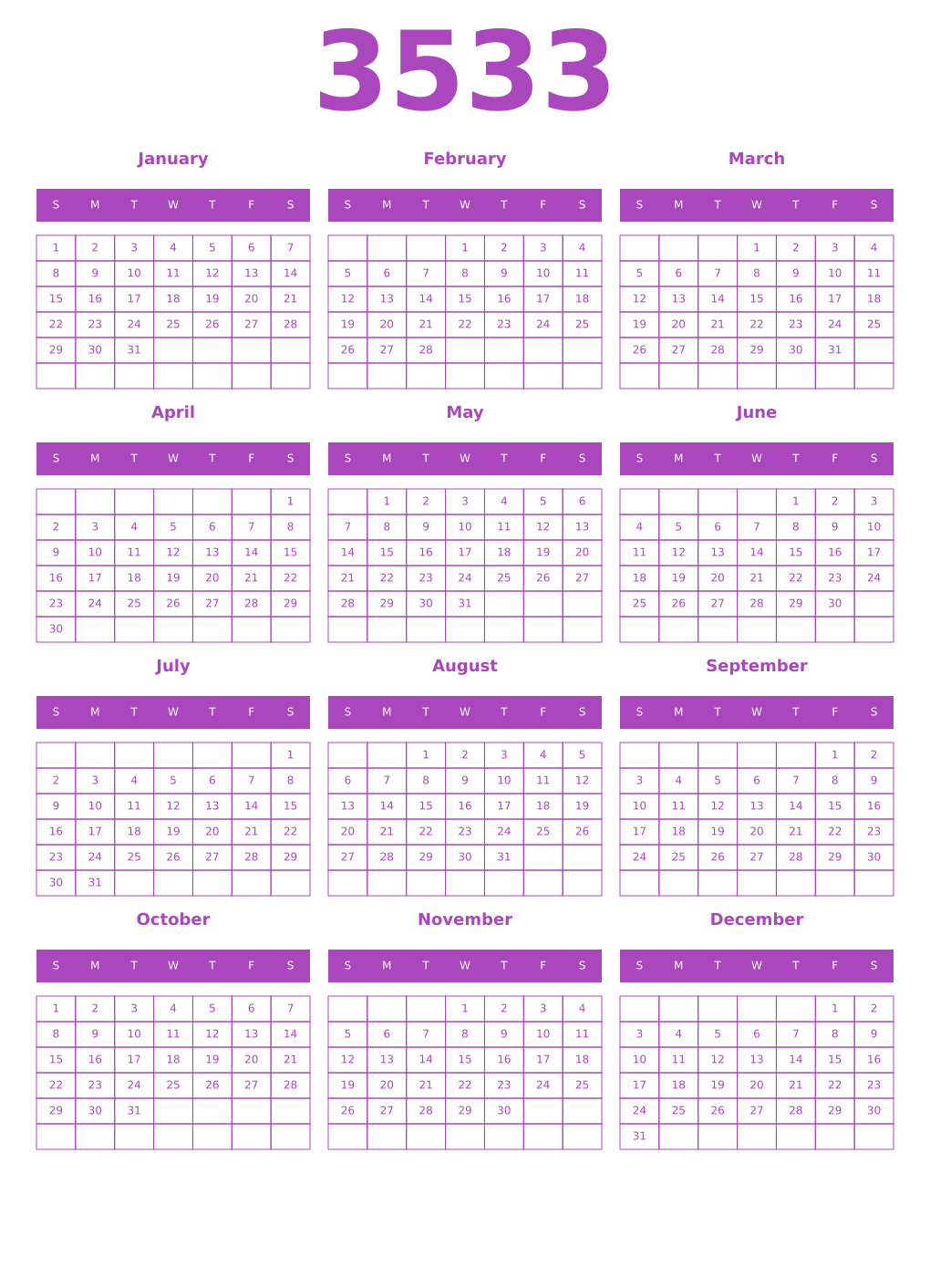 Printable 3533 Calendars