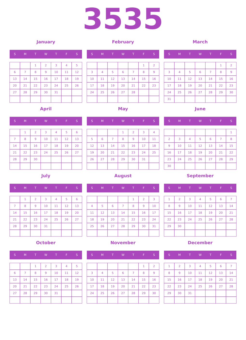 Printable 3535 Calendars
