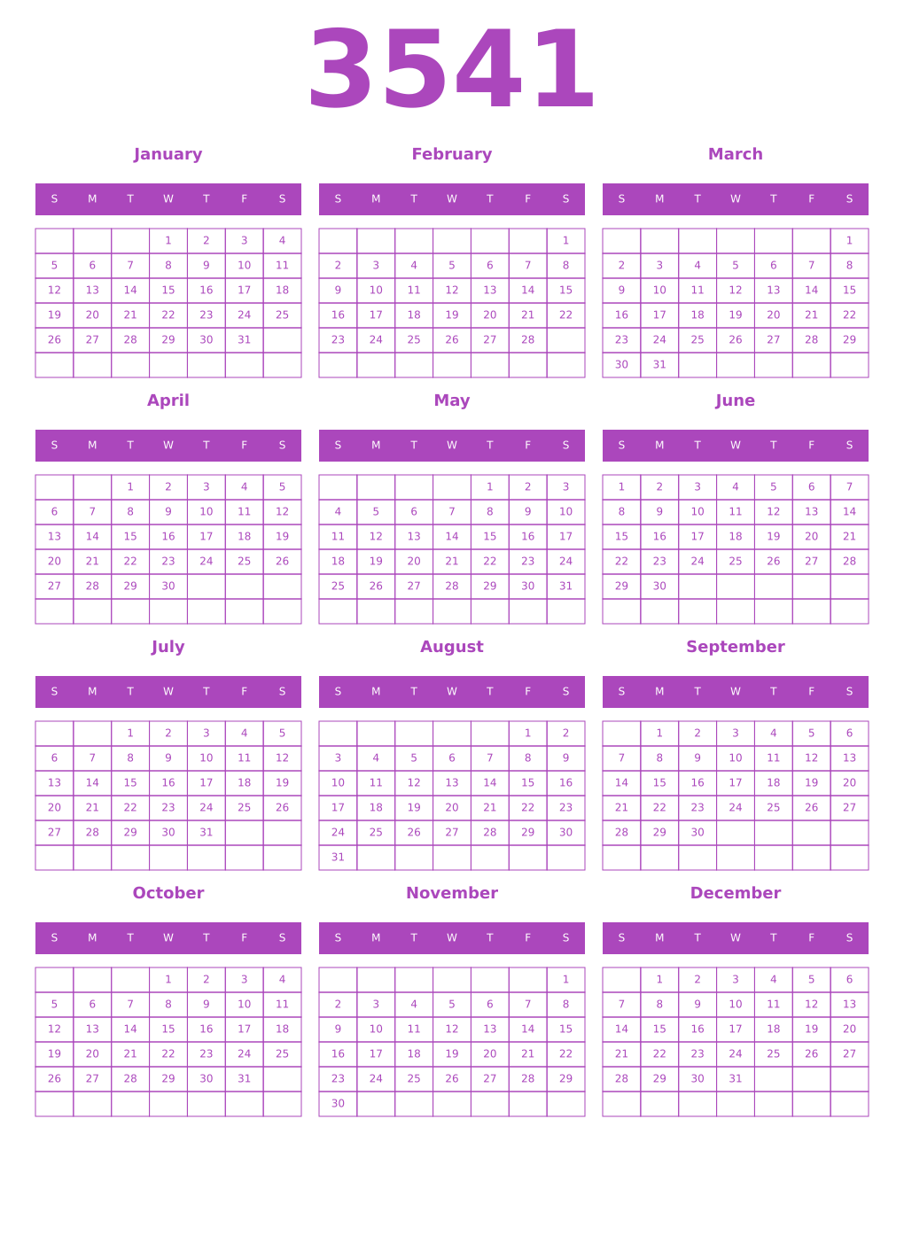 Printable 3541 Calendars