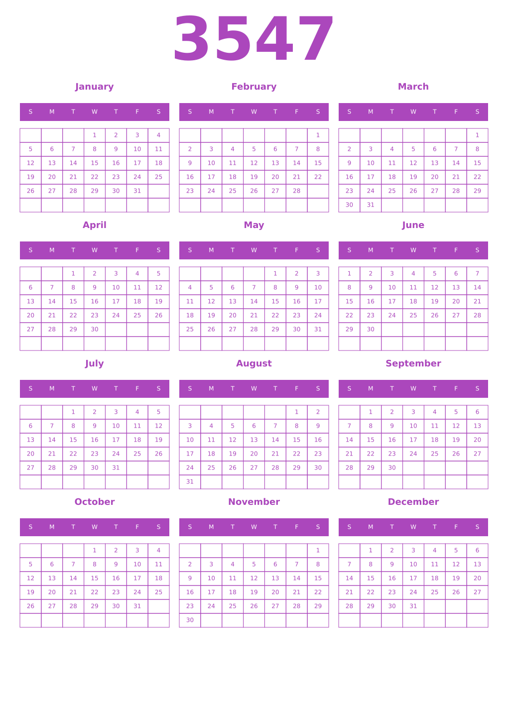 Printable 3547 Calendars
