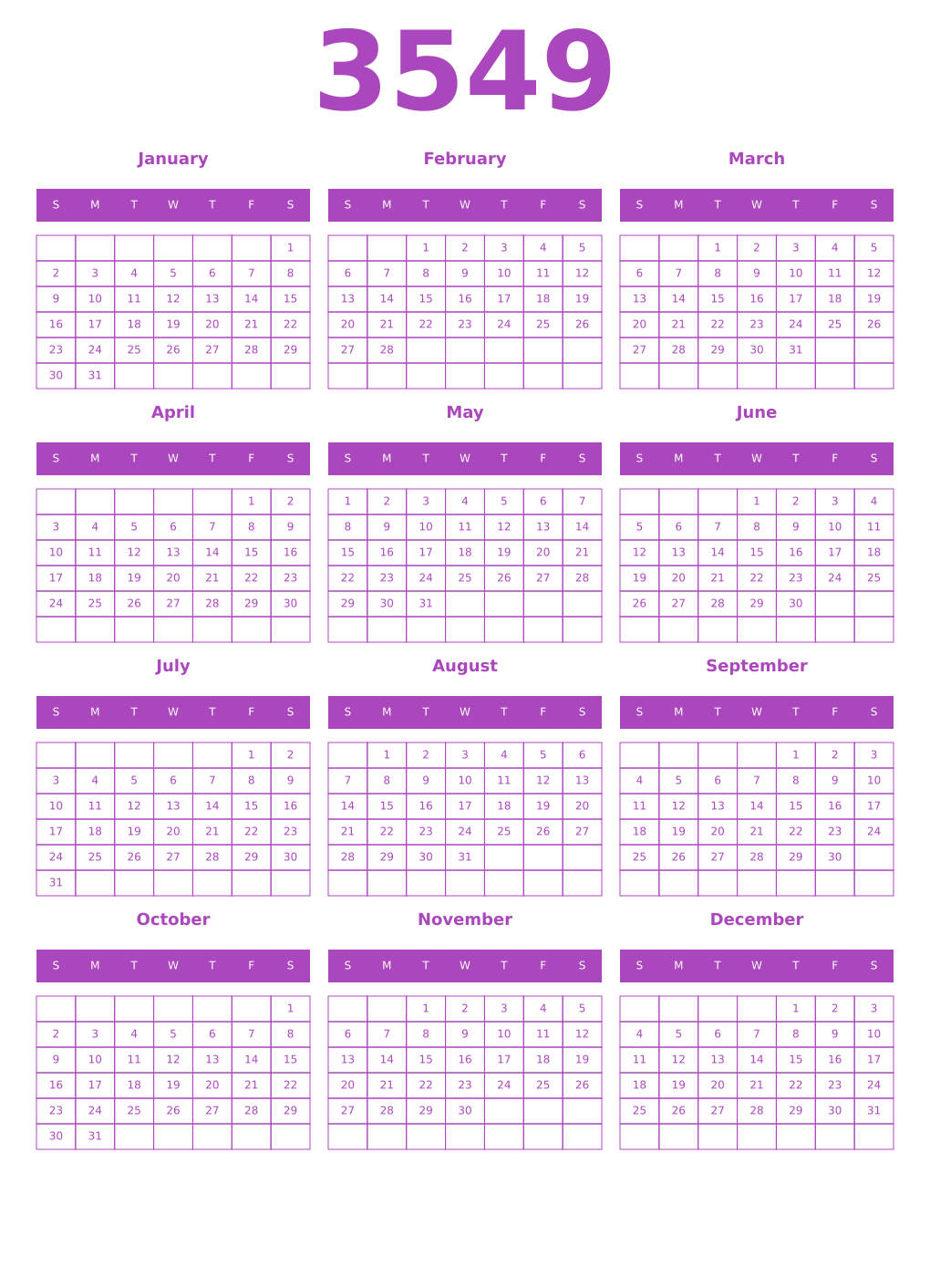 Printable 3549 Calendars