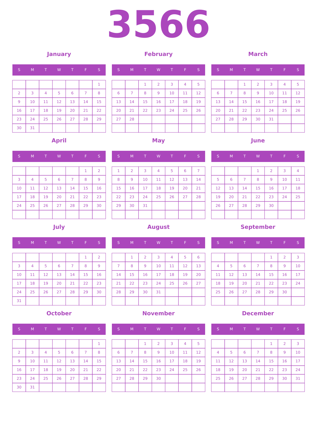 Printable 3566 Calendars