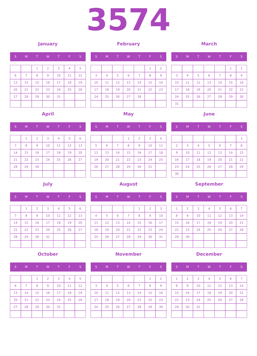 Printable 3574 Calendars