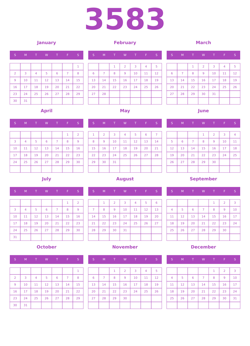 Printable 3583 Calendars