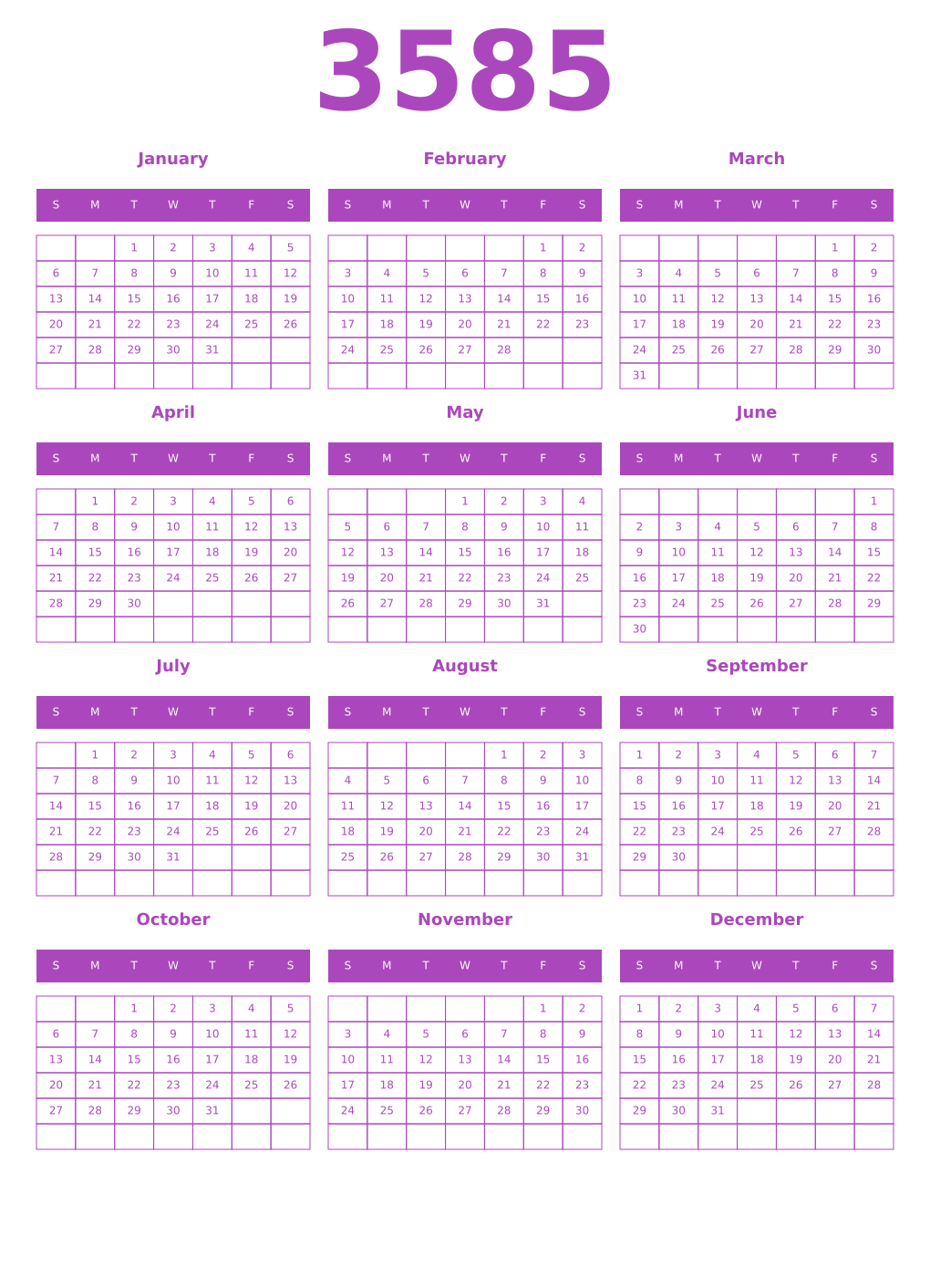 Printable 3585 Calendars