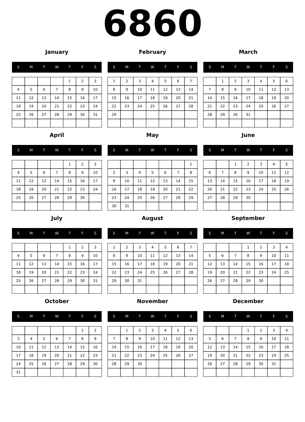 Printable 6860 Calendars