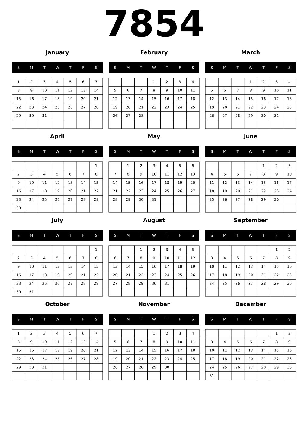 Printable 7854 Calendars