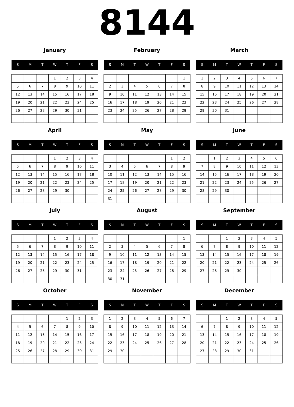 Printable 8144 Calendars