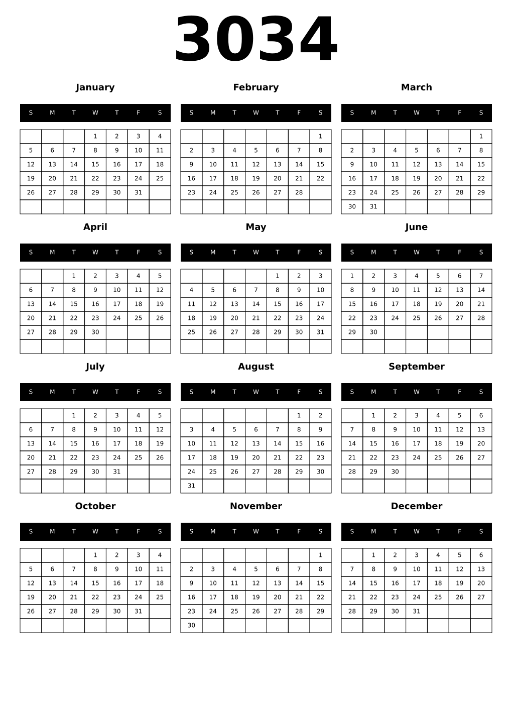 Printable 3034 Calendars