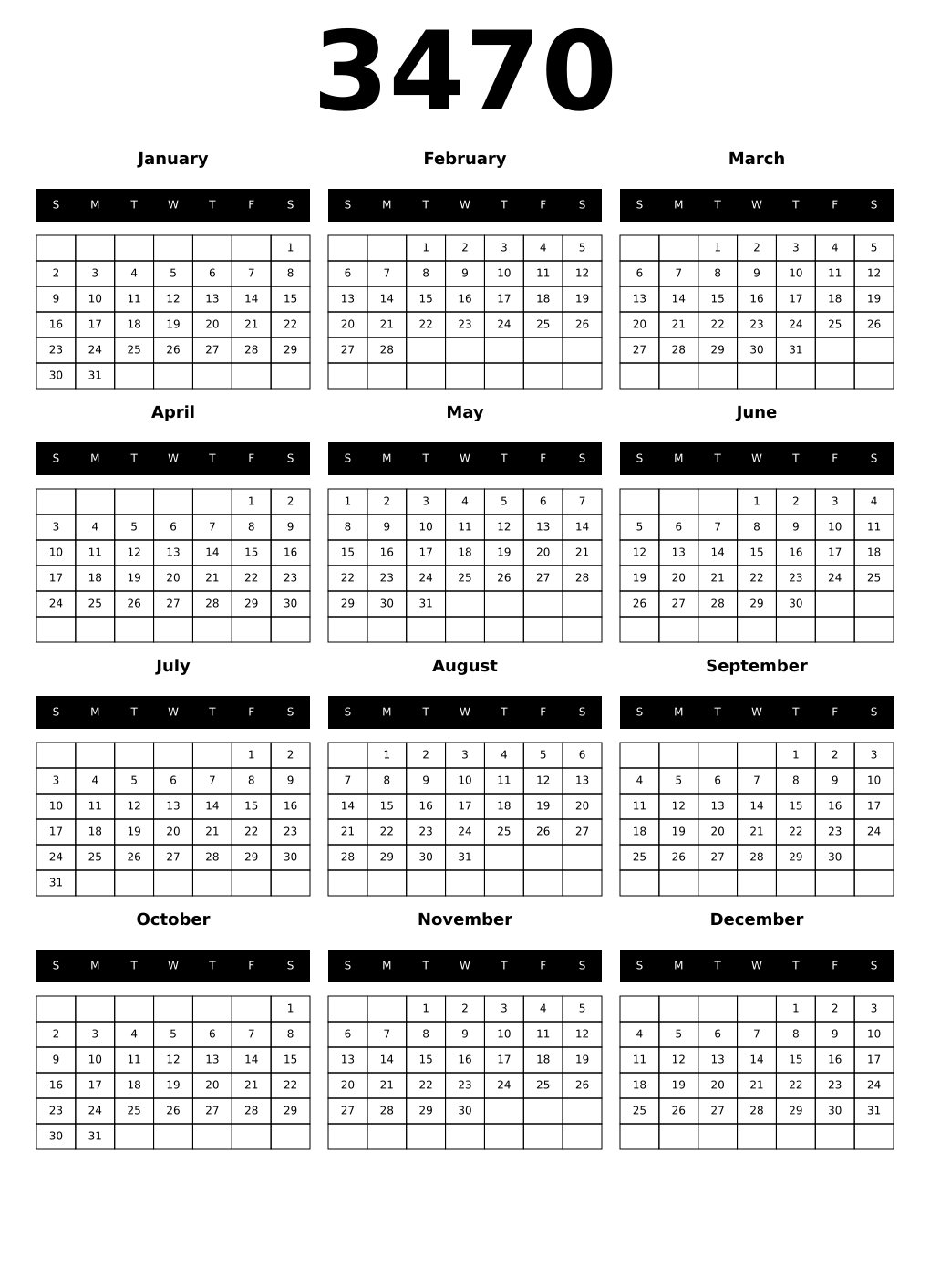 Printable 3470 Calendars
