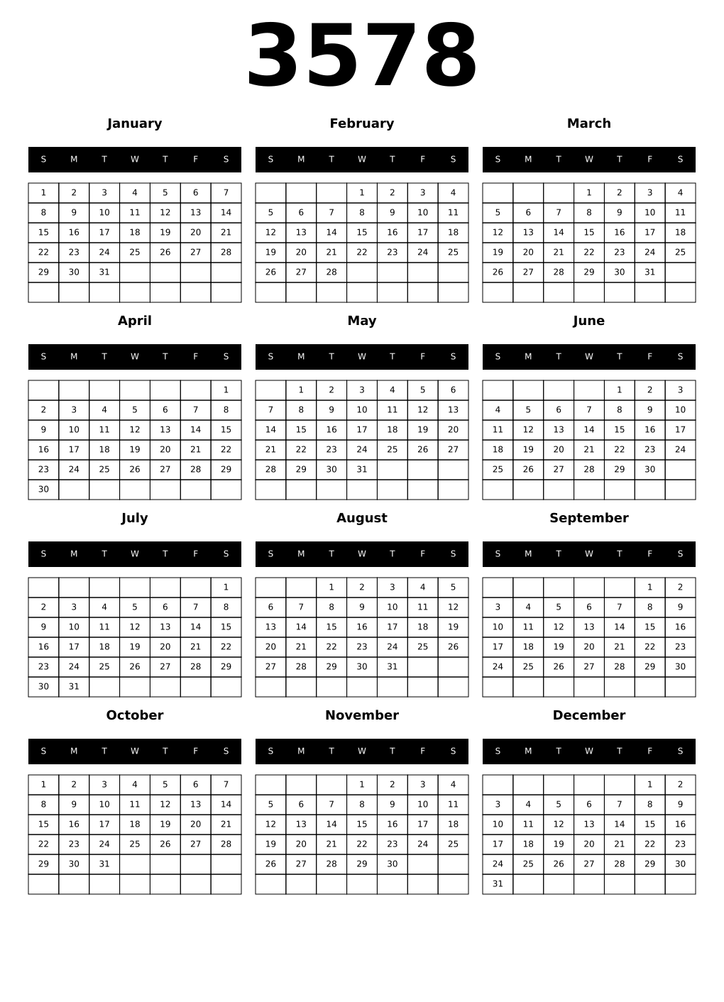 Printable 3578 Calendars