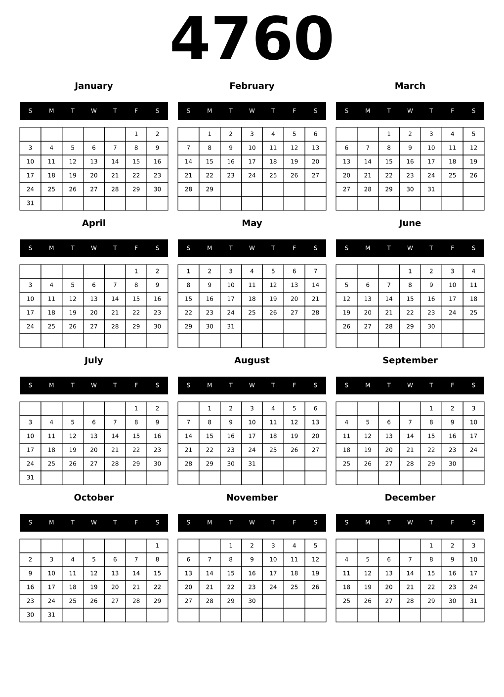 Printable 4760 Calendars