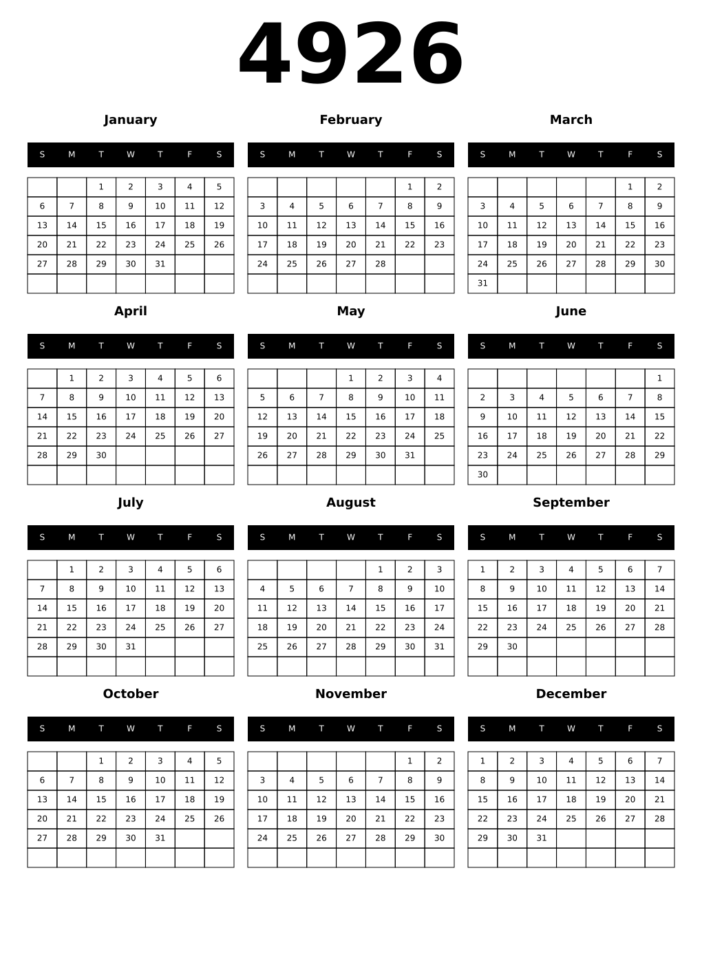 Printable 4926 Calendars