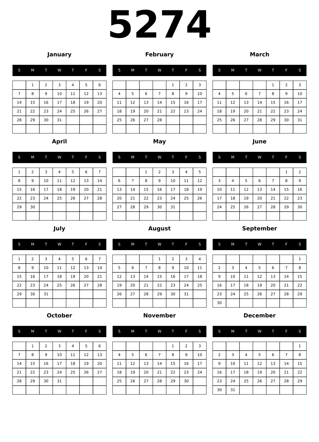 Printable 5274 Calendars