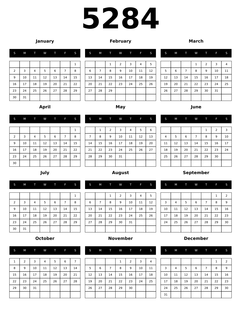 Printable 5284 Calendars