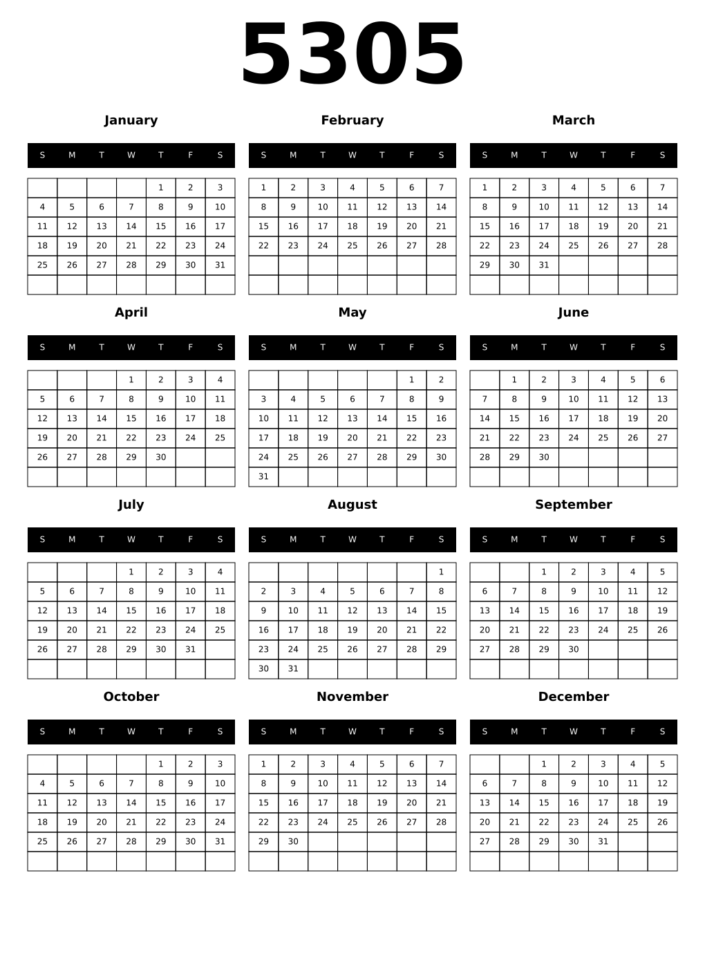 Printable 5305 Calendars