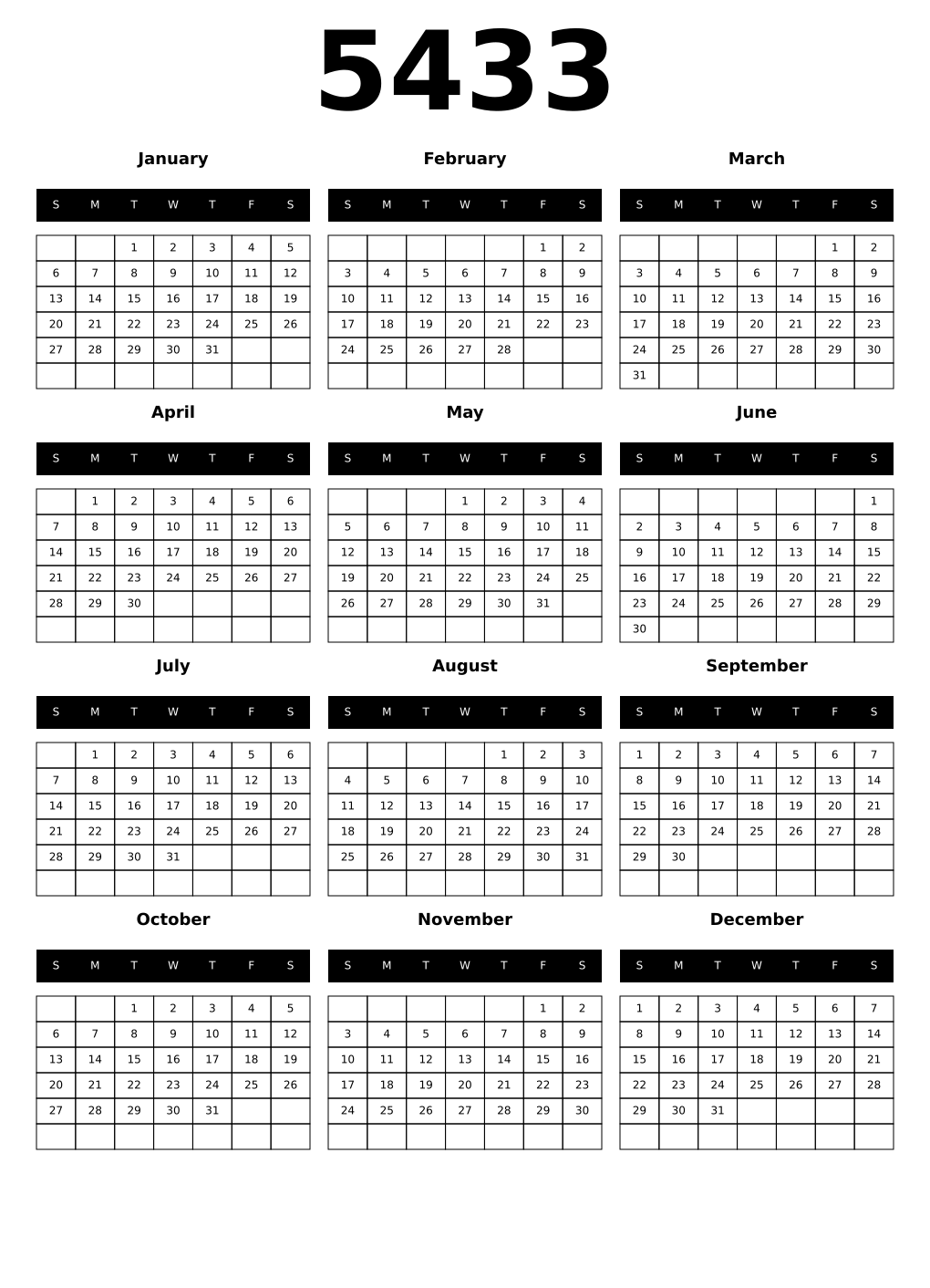 Printable 5433 Calendars