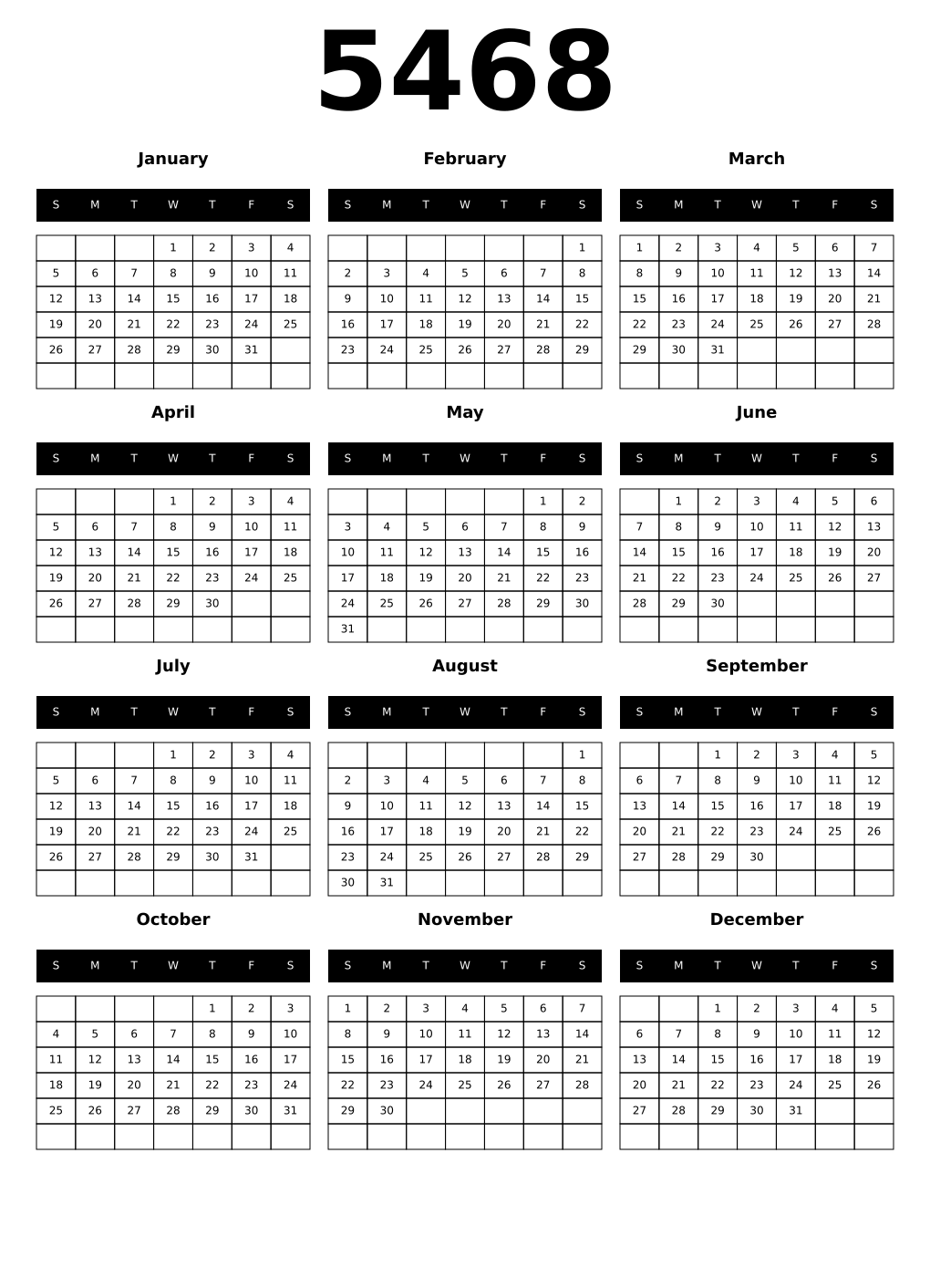 Printable 5468 Calendars