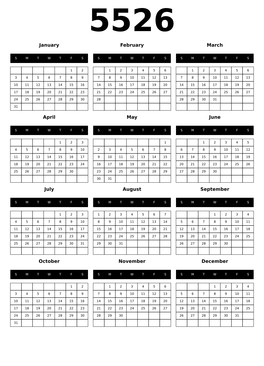 Printable 5526 Calendars