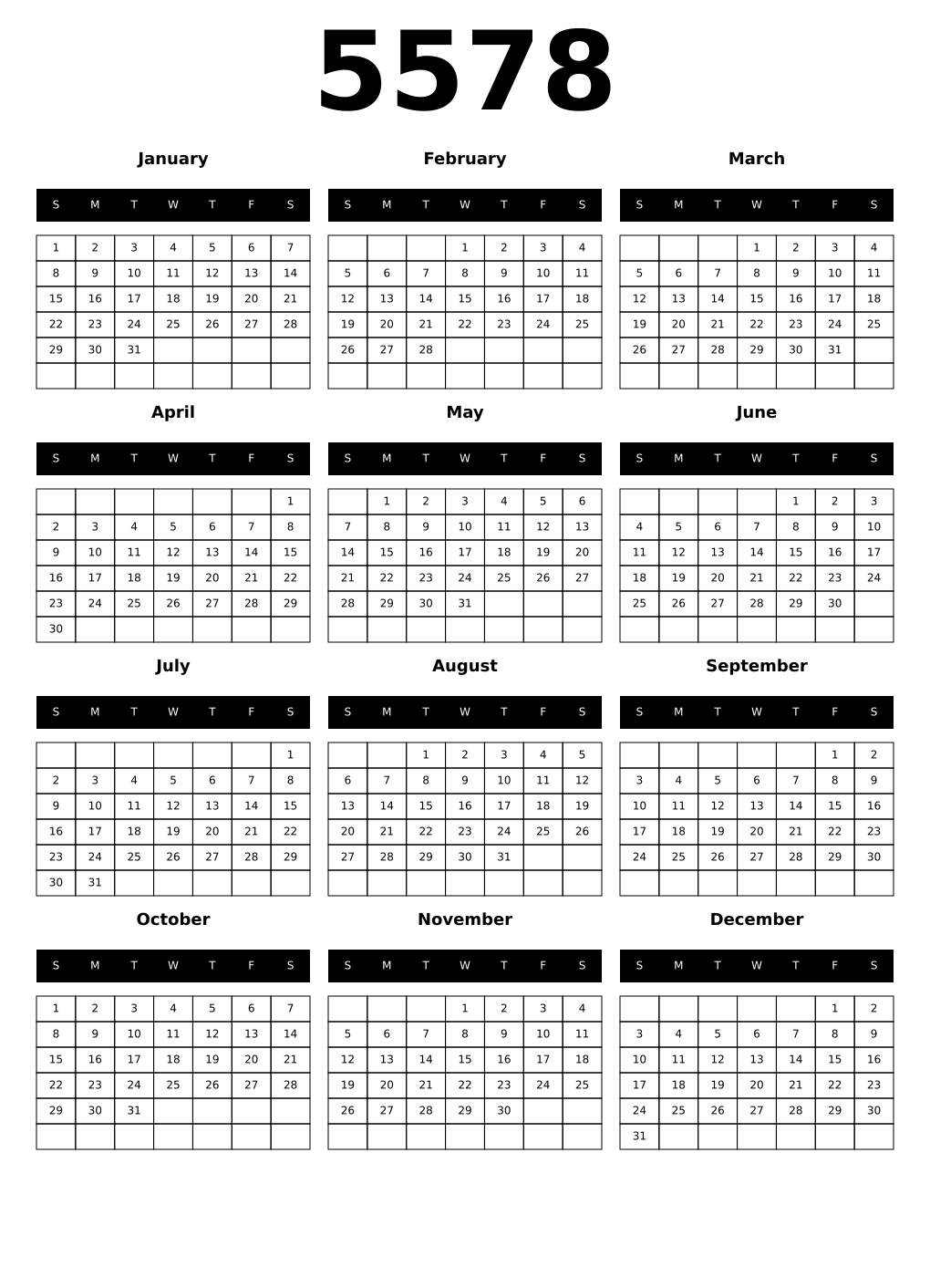 Printable 5578 Calendars
