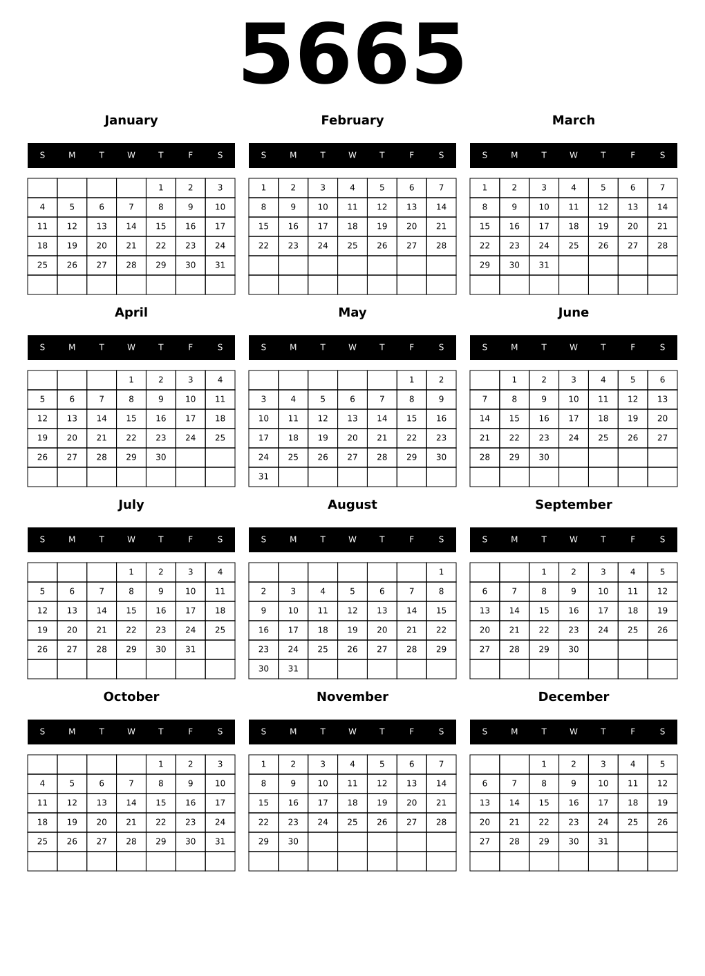 Printable 5665 Calendars